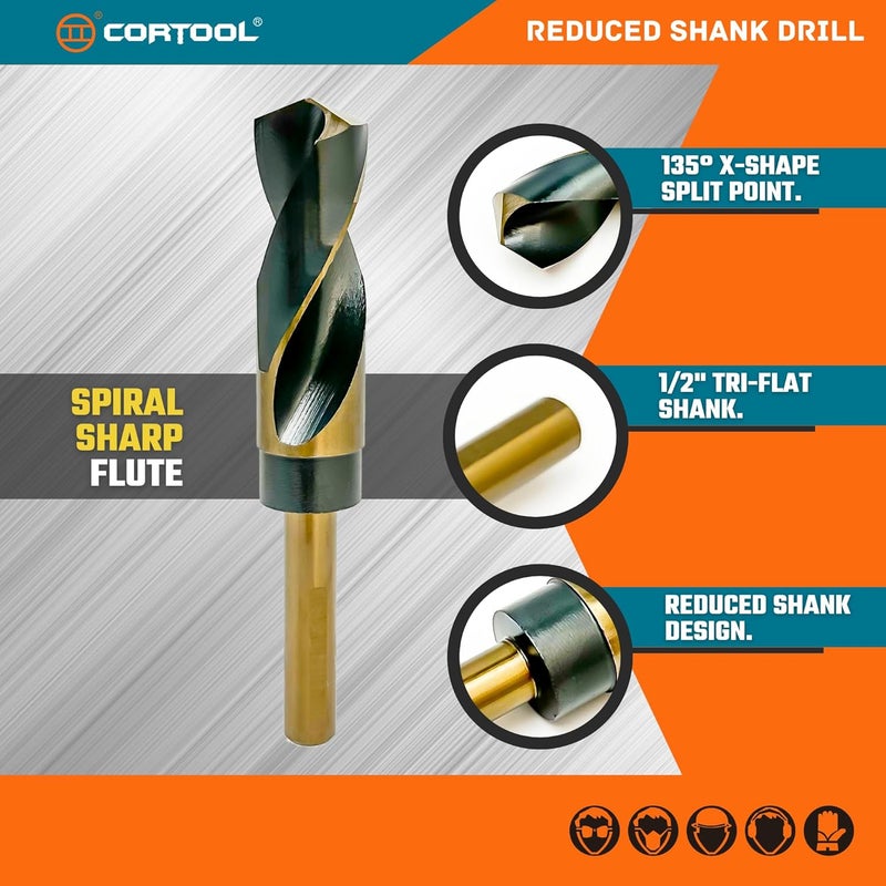 Cortool 7/8 Inch Drill Bit | Reduced Shank High Speed Steel | 7/8 Drill Bit for Metal and Steel | HSS M2 Black & Gold Drill Bits with 1/2" Shank - Image 4